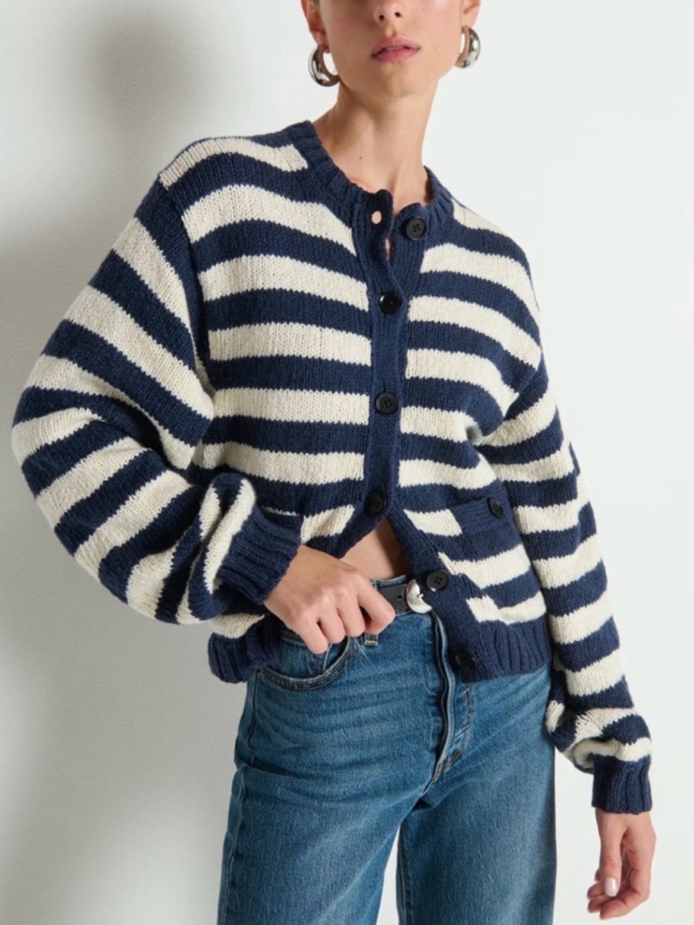 Nation Los Angeles x Anthropologie Tessa Marine Stripe Cotton Cardigan Sweater